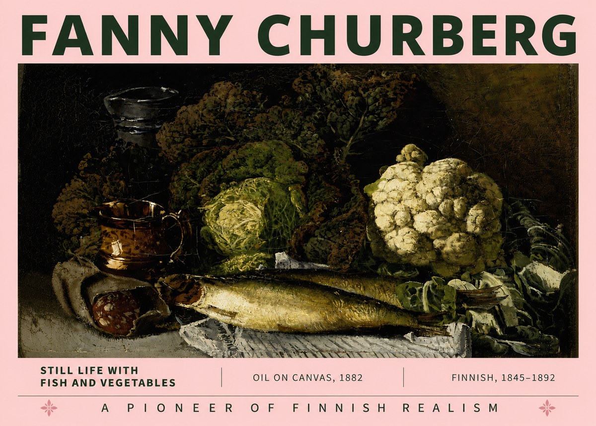 Fanny Churberg Still Life with Fish and Vegetables No3 - Plakat