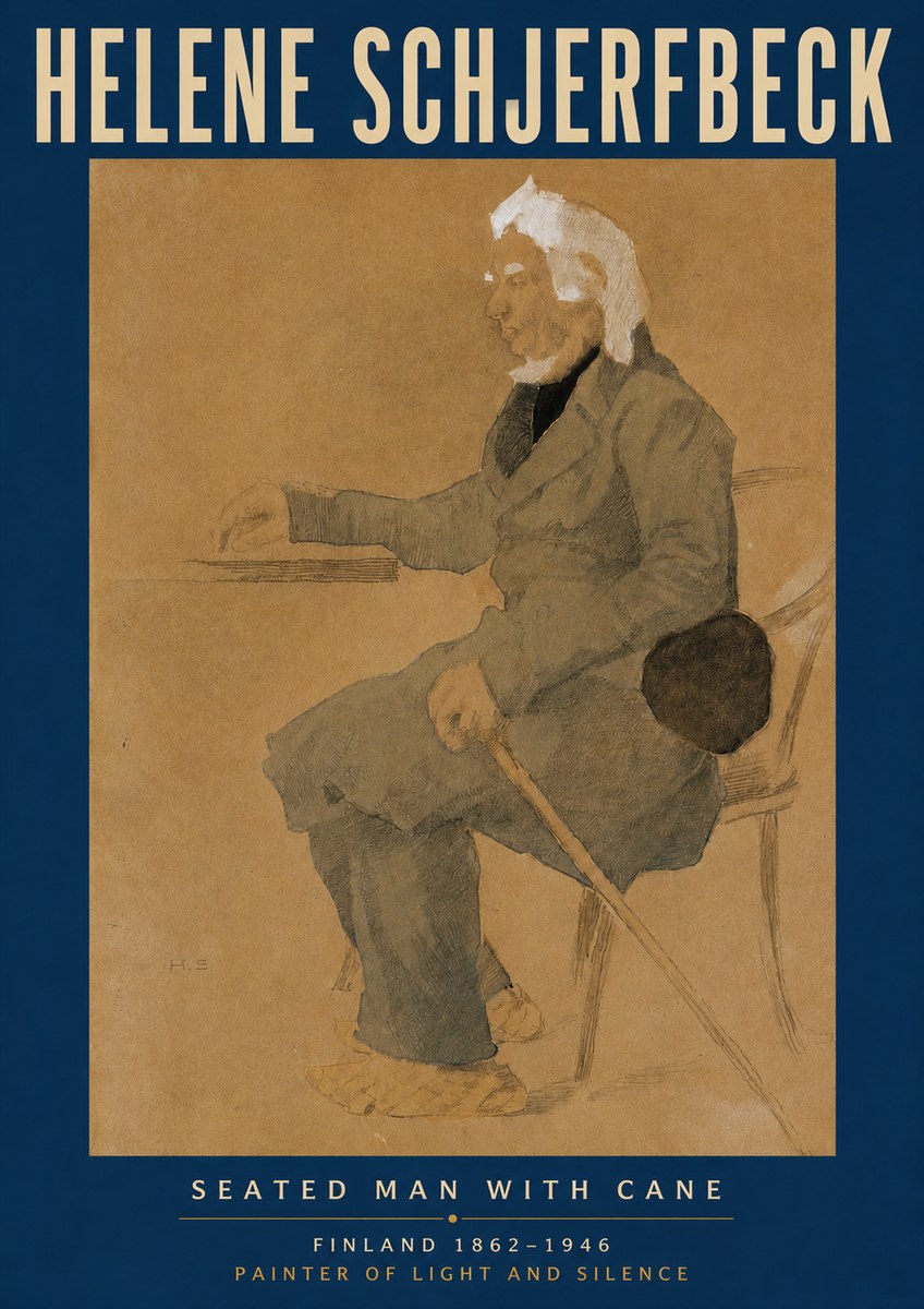 Helene Schjerfbeck Seated Man with Cane No5 - Plakat