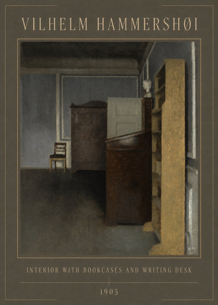 Vilhelm Hammershøi Interior with Bookcases and Writing Desk No1 - Plakat
