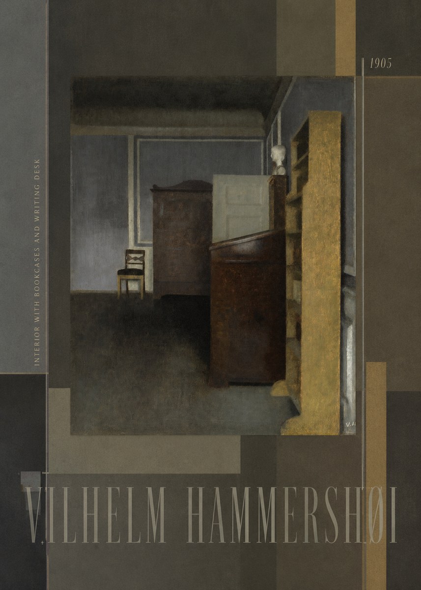 Vilhelm Hammershøi Interior with Bookcases and Writing Desk No6 - Plakat