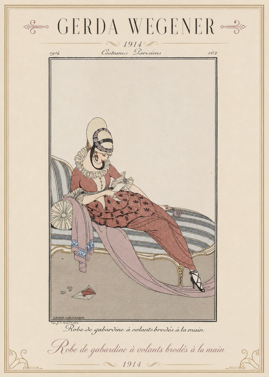 Gerda Wegener Robe De Gabardine À Volants Brodés À La Main II No1 - Plakat