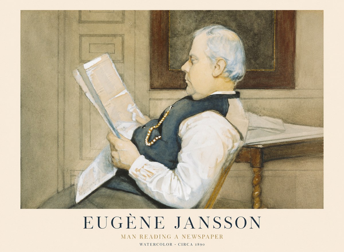 Eugène Jansson Man Reading a Newspaper No1 - Plakat