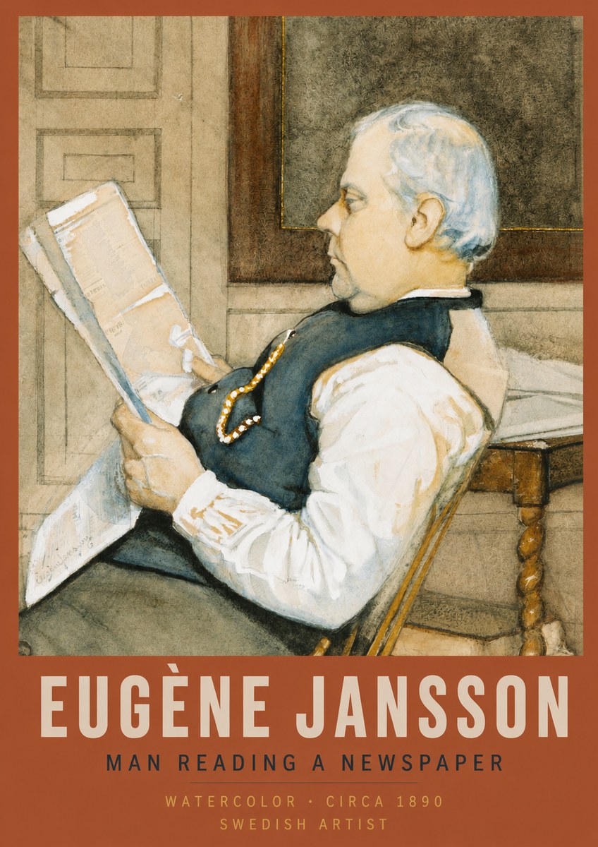 Eugène Jansson Man Reading a Newspaper No2 - Plakat