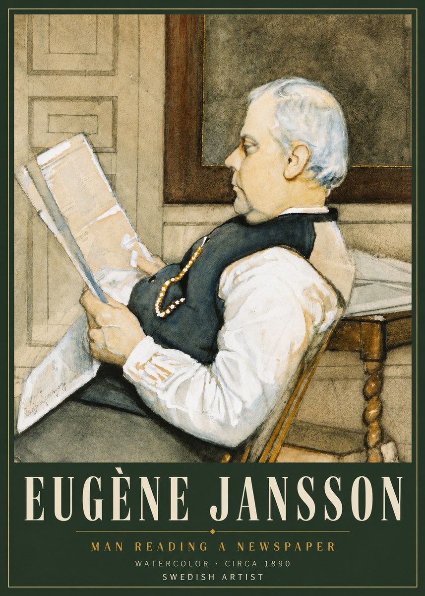 Eugène Jansson Man Reading a Newspaper No4 - Plakat