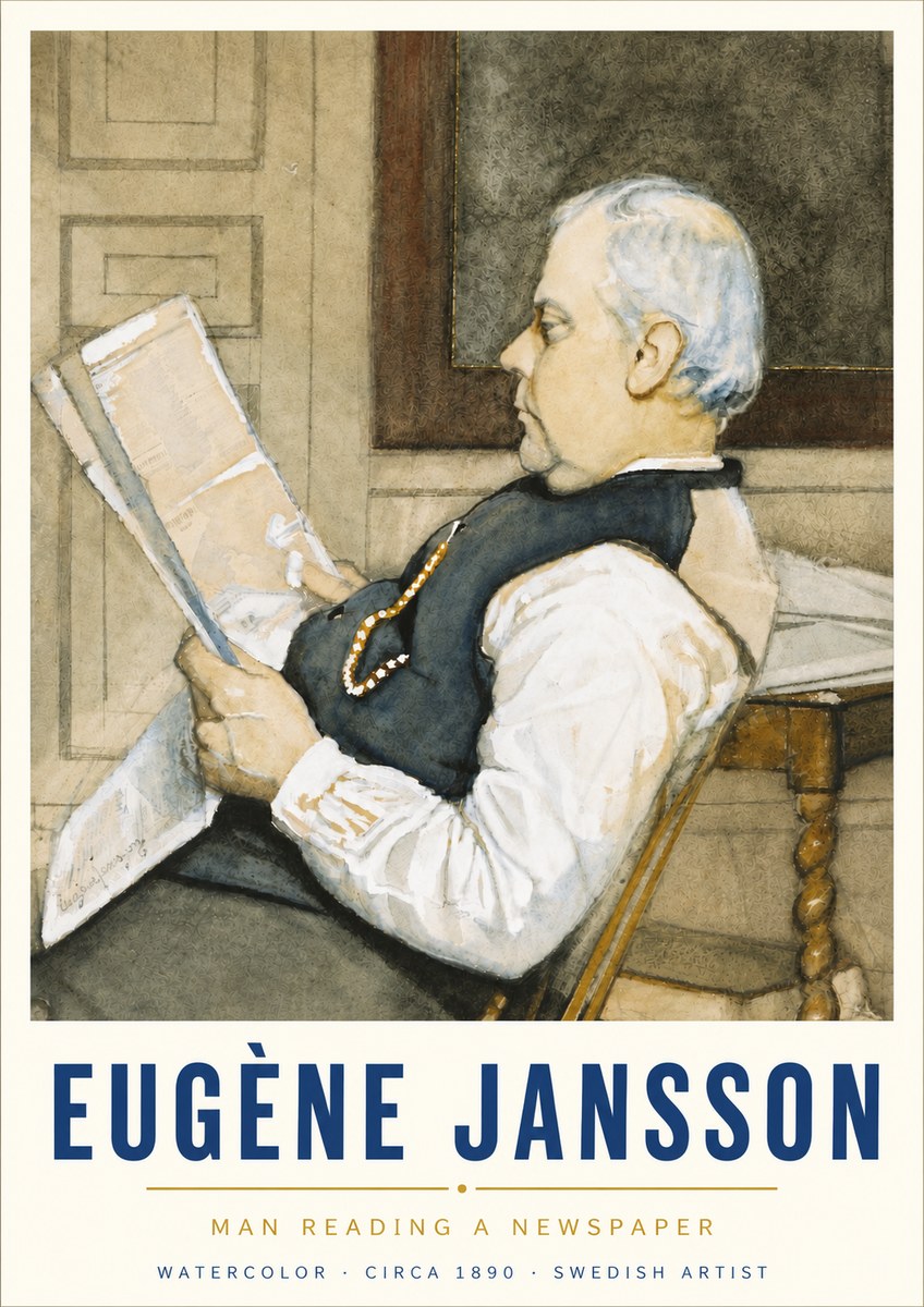 Eugène Jansson Man Reading a Newspaper No5 - Plakat