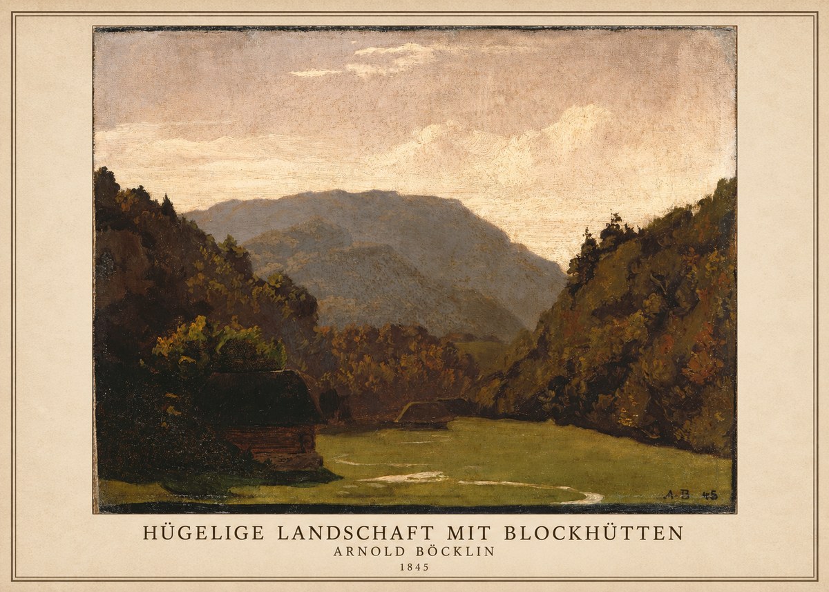 Arnold Böcklin Hügelige Landschaft Mit Blockhütten No1 - Plakat