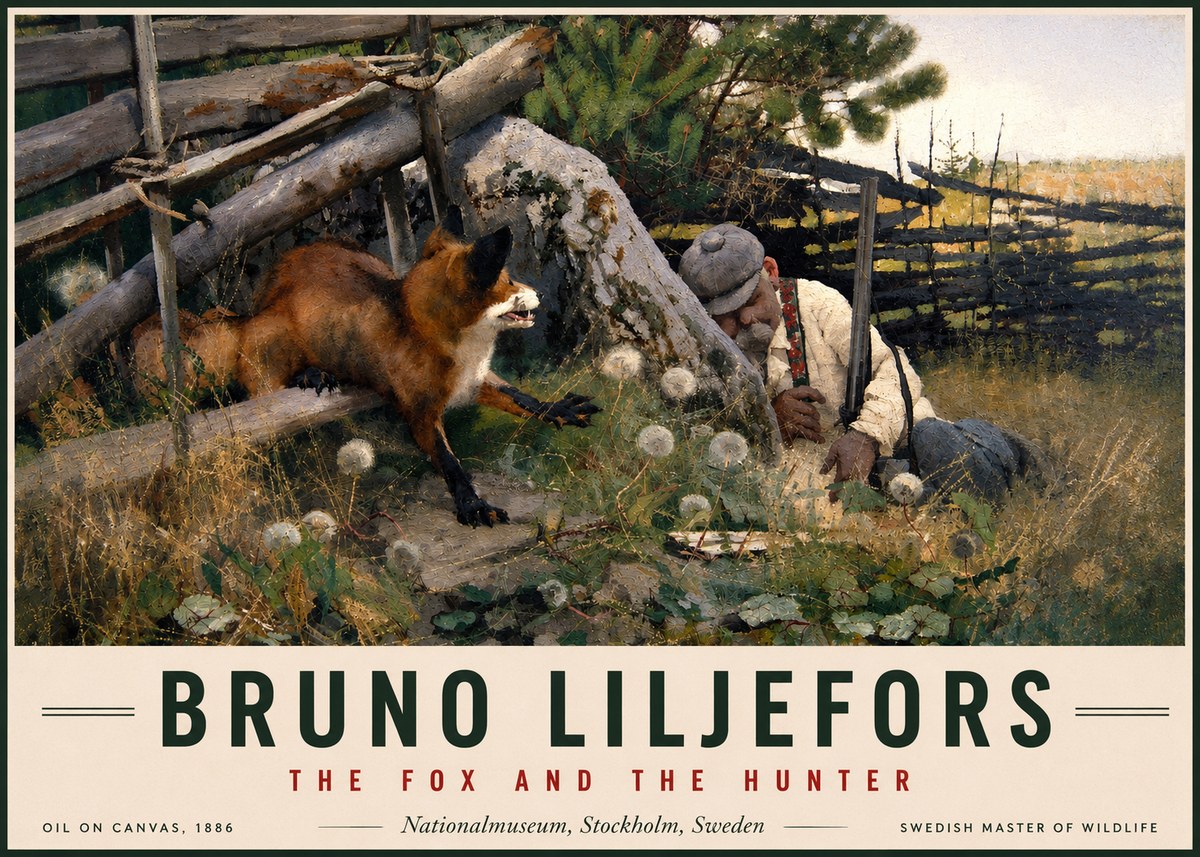 Bruno Liljefors The Fox and the Hunter No2 - Plakat