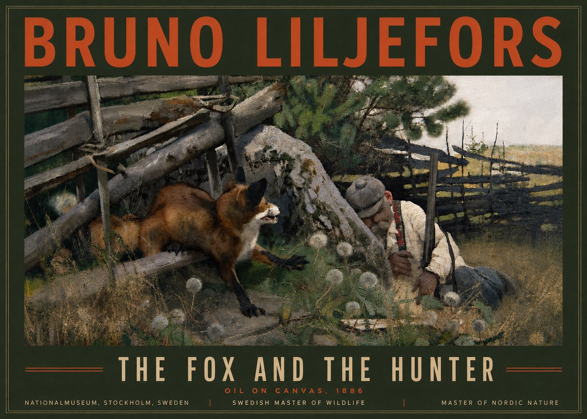 Bruno Liljefors The Fox and the Hunter No6 - Plakat