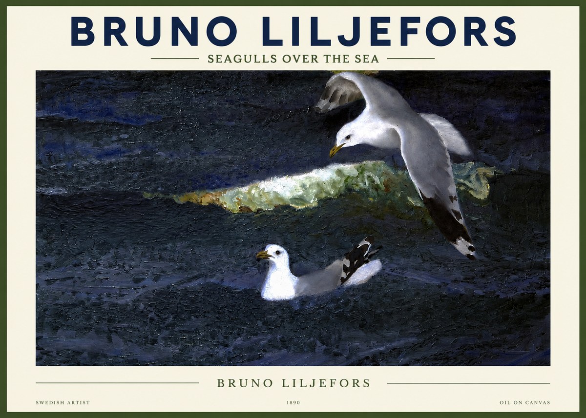 Bruno Liljefors Seagulls over the Sea No2 - Plakat