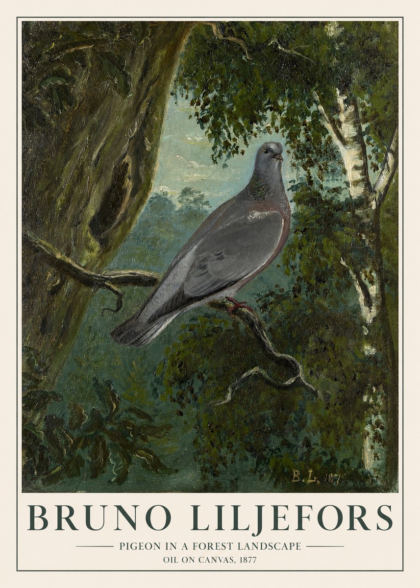 Bruno Liljefors Pigeon in a Forest Landscape No1 - Plakat