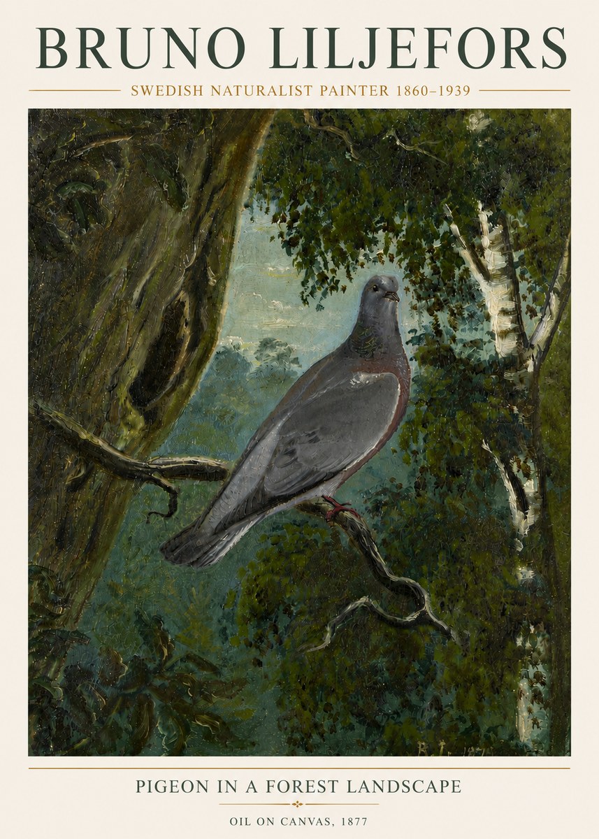 Bruno Liljefors Pigeon in a Forest Landscape No6 - Plakat