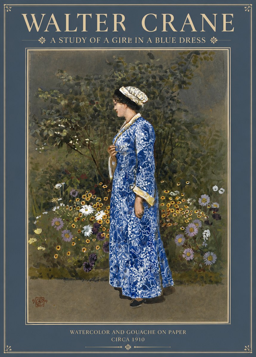 Walter Crane A Study of a Girl in a Blue Dress No2 - Plakat