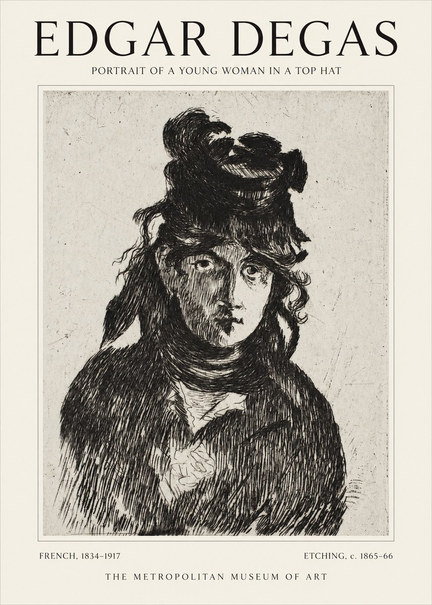 Edgar Degas Portrait of a Young Woman in a Top Hat No1 - Plakat