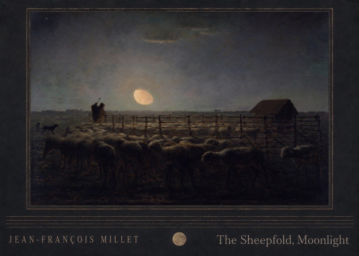 Jean-François Millet The Sheepfold, Moonlight No4 - Plakat
