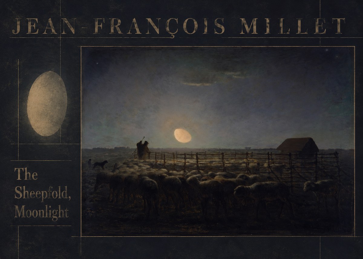 Jean-François Millet The Sheepfold, Moonlight No6 - Plakat