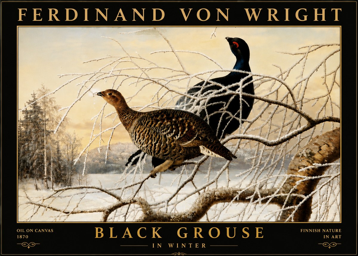 Ferdinand von Wright Black Grouse in Winter No6 - Plakat