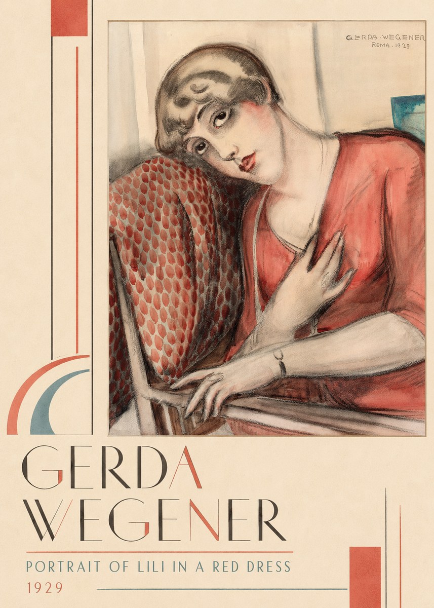 Gerda Wegener Portrait of Lili in a Red Dress No2 - Plakat