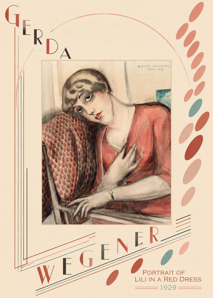 Gerda Wegener Portrait of Lili in a Red Dress No6 - Plakat