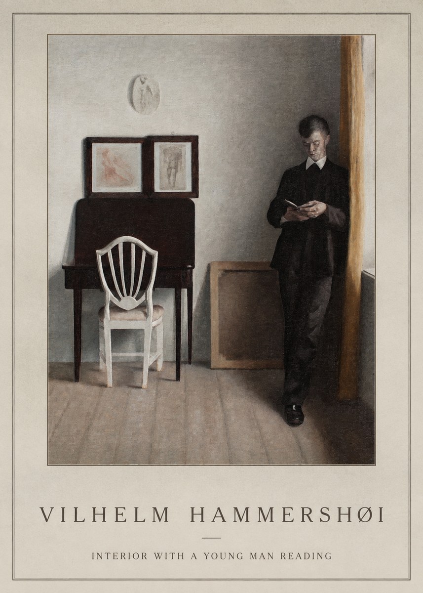 Vilhelm Hammershøi Interior with a Young Man Reading No1 - Plakat