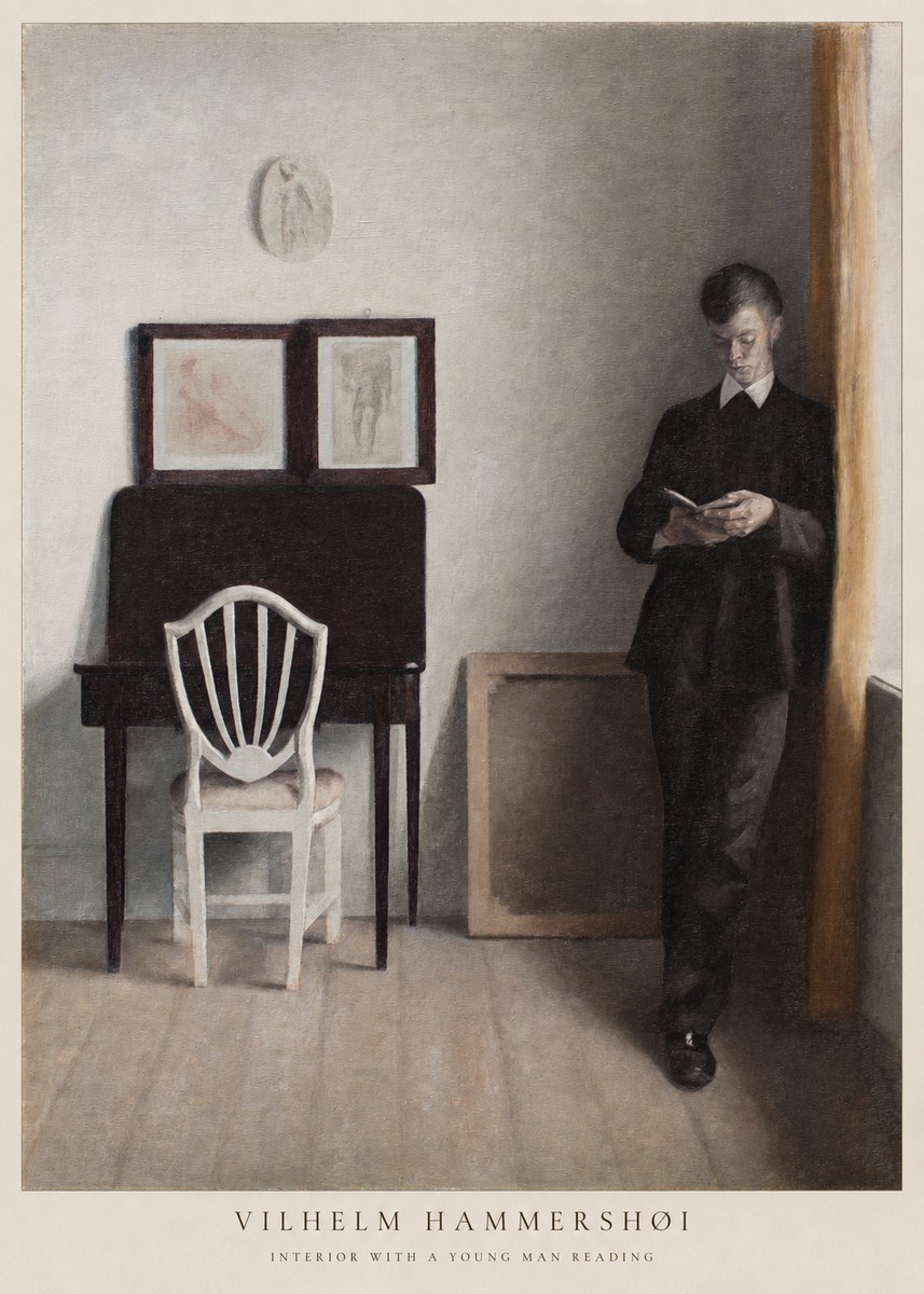 Vilhelm Hammershøi Interior with a Young Man Reading No6 - Plakat