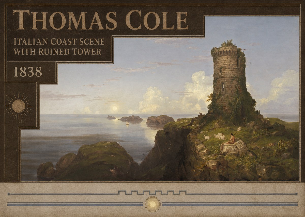 Thomas Cole Italian Coast Scene with Ruined Tower II No5 - Plakat