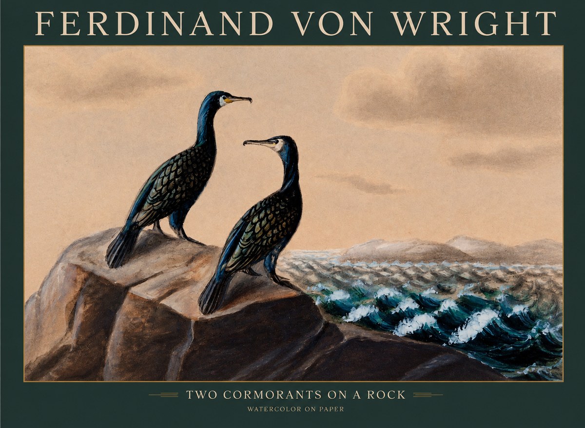 Ferdinand von Wright Two Cormorants on a Rock No1 - Plakat