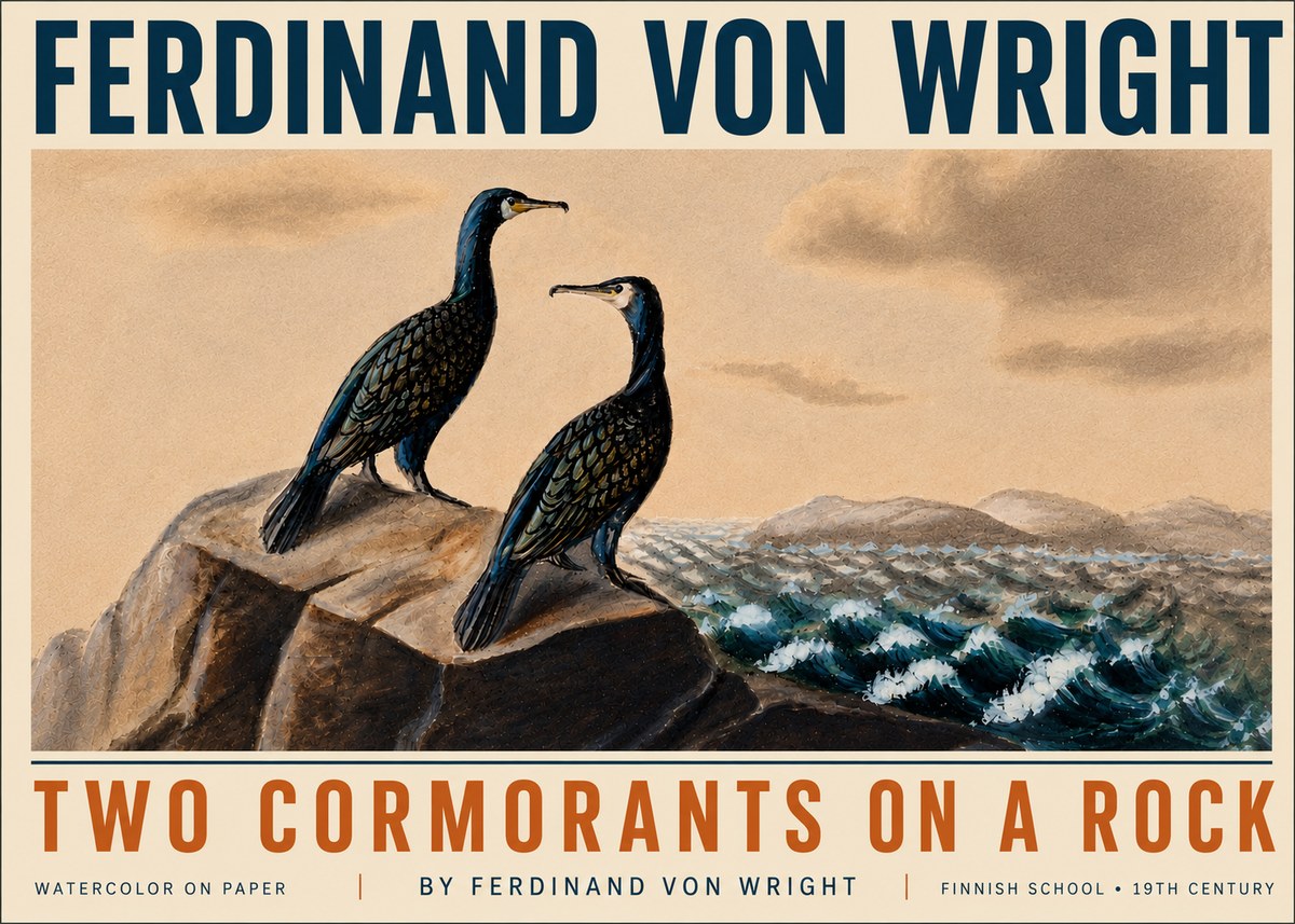 Ferdinand von Wright Two Cormorants on a Rock No5 - Plakat