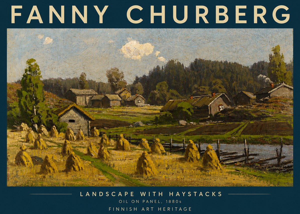 Fanny Churberg Landscape with Haystacks No5 - Plakat
