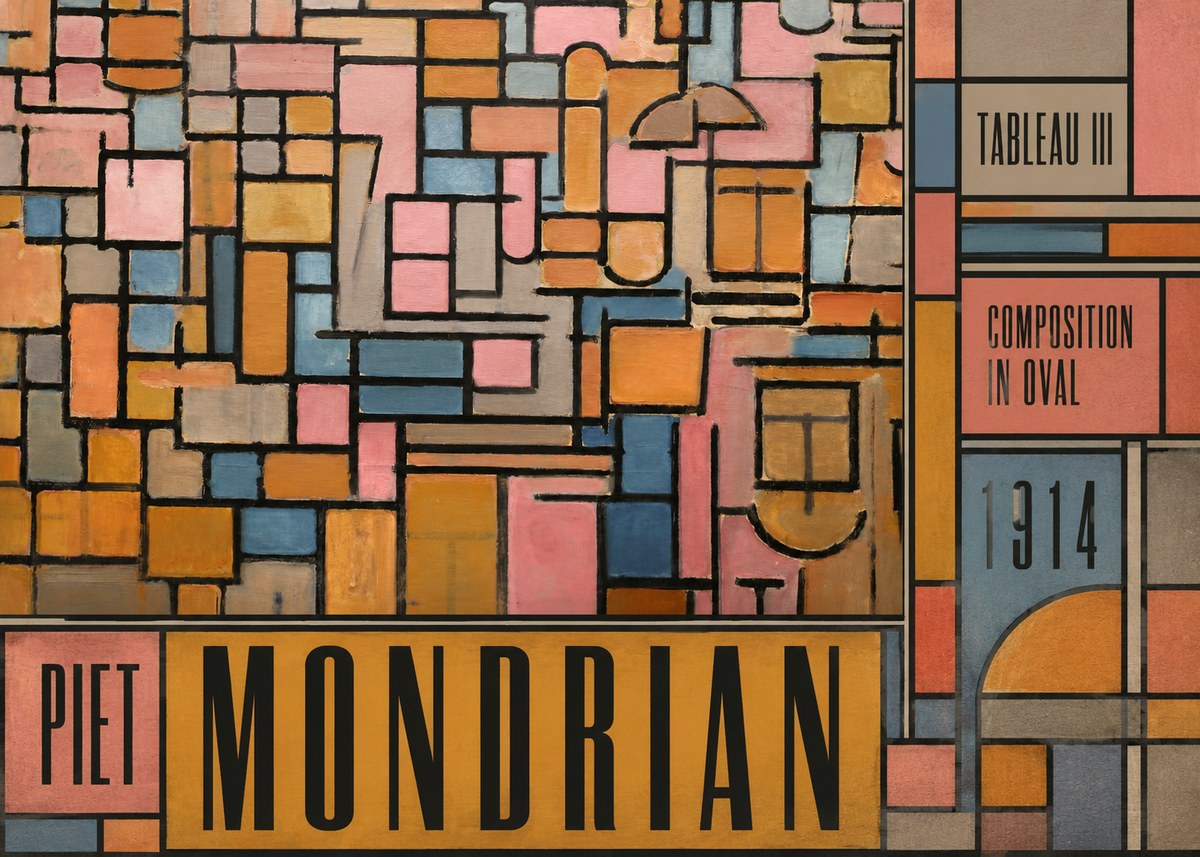 Piet Mondrian Tableau Iii — Composition in Oval No5 - Plakat