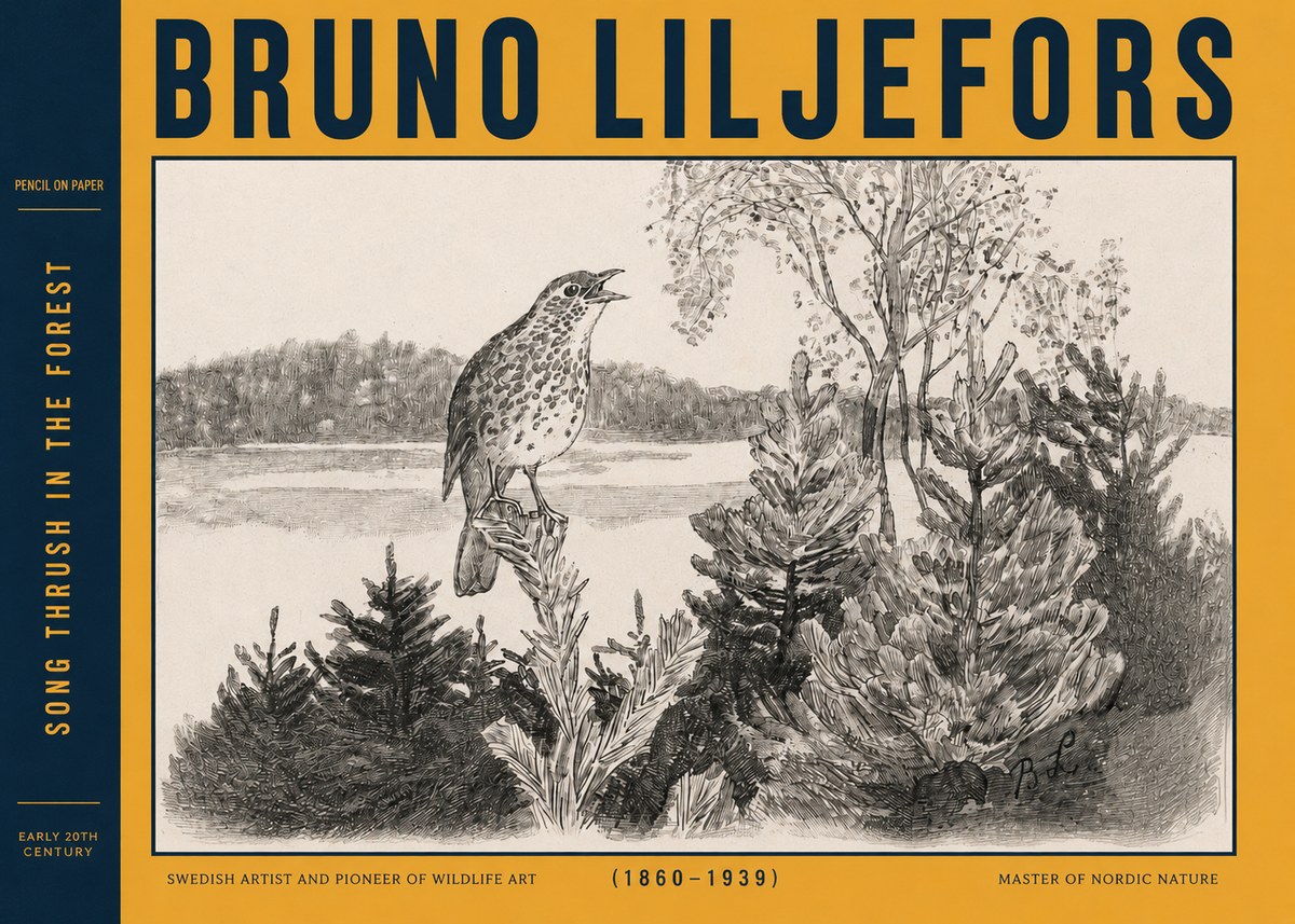 Bruno Liljefors Song Thrush in the Forest No3 - Plakat