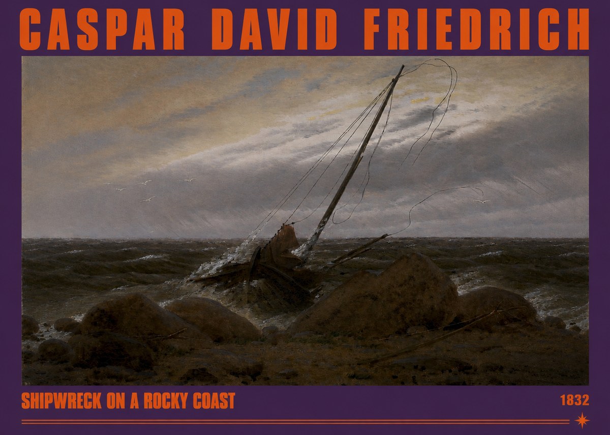Caspar David Friedrich Shipwreck on a Rocky Coast No2 - Plakat