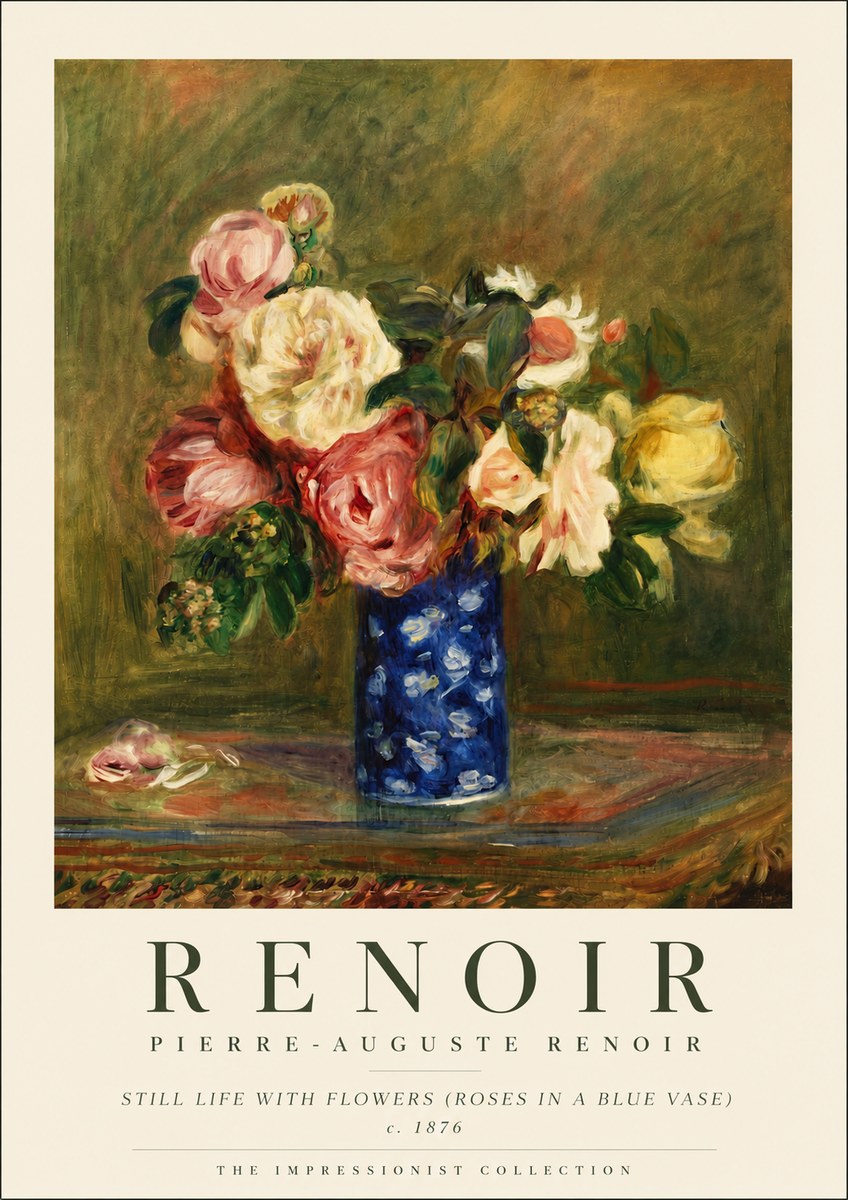 Renoir Still Life with Flowers (Roses in a Blue Vase) No5 - Plakat