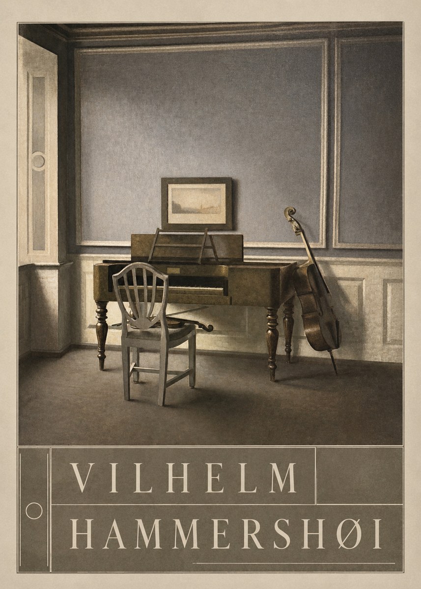 Vilhelm Hammershøi Interior with a Piano and a Cello No5 - Plakat