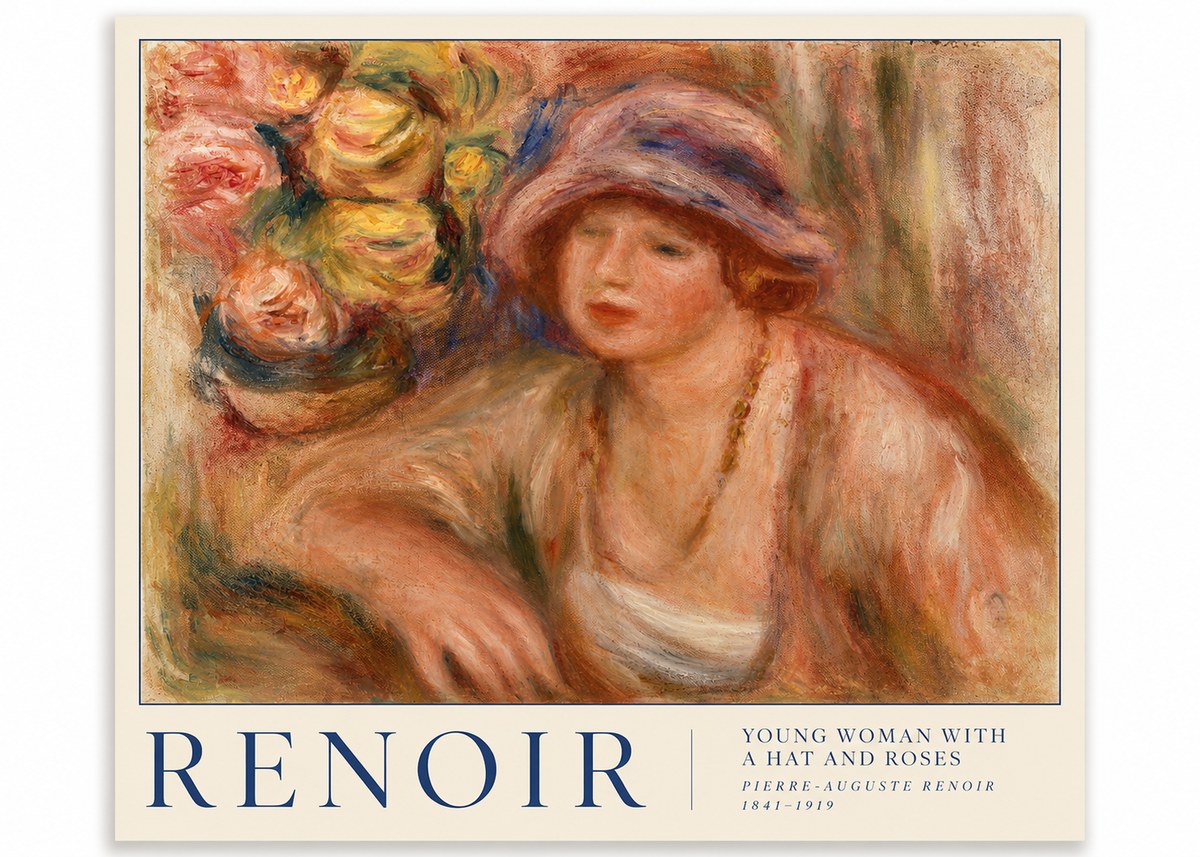 Renoir Young Woman with a Hat and Roses No3 - Plakat