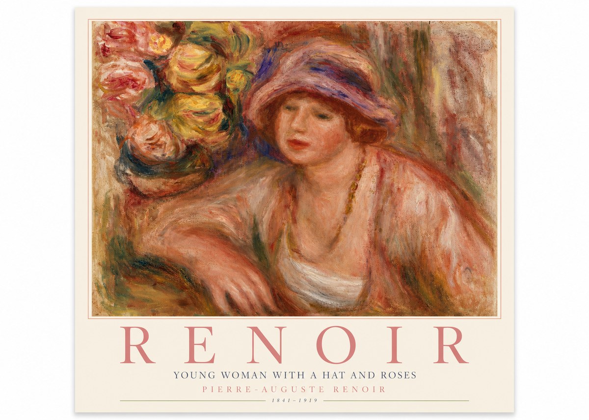 Renoir Young Woman with a Hat and Roses No4 - Plakat