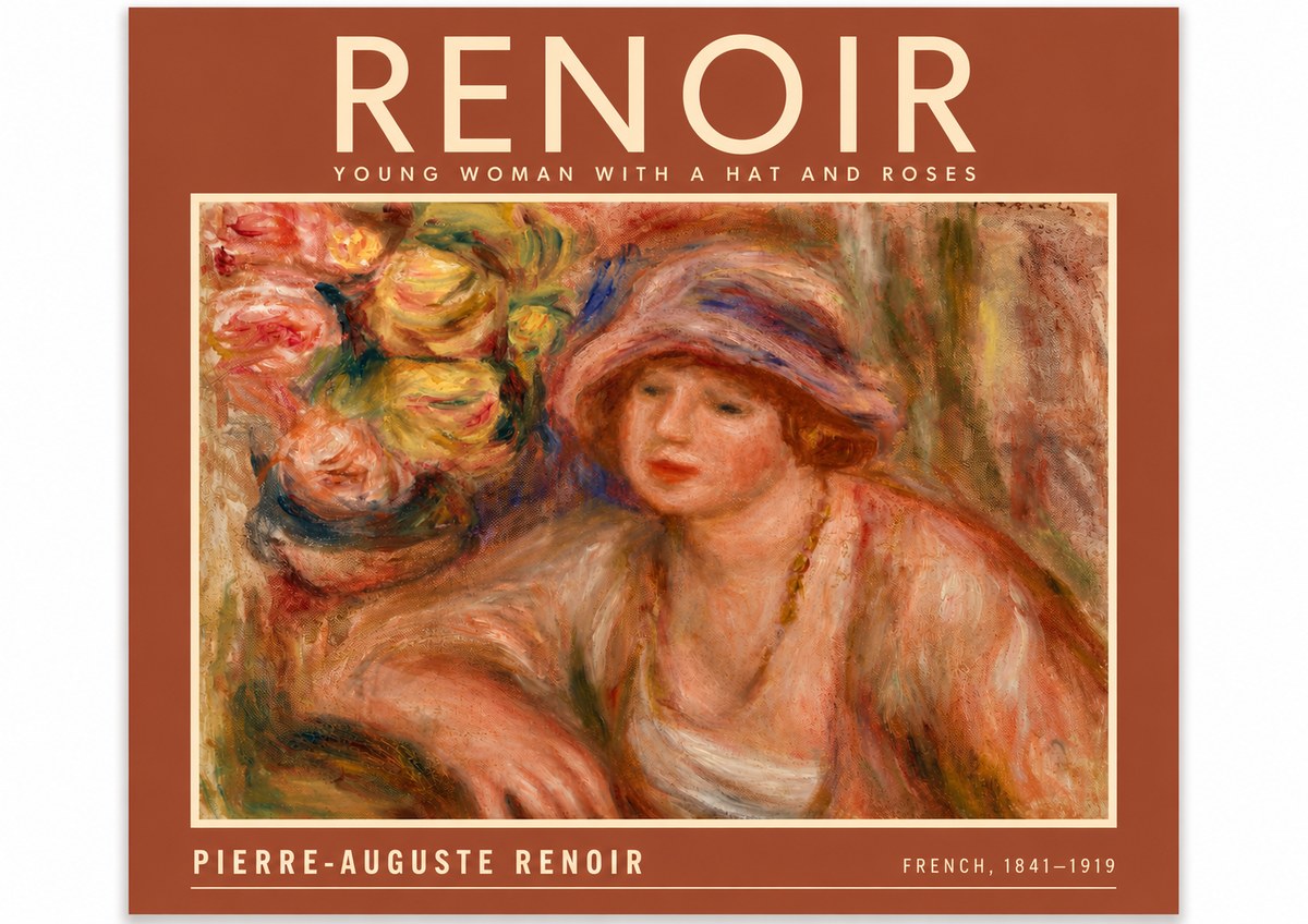 Renoir Young Woman with a Hat and Roses No6 - Plakat