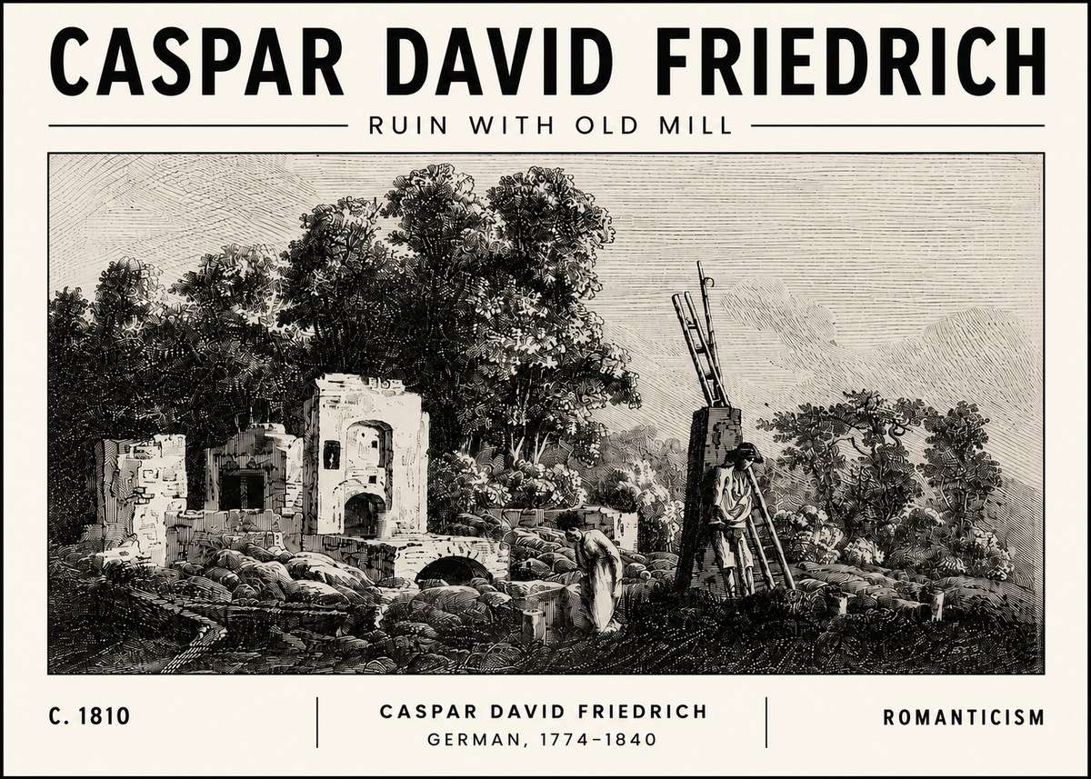 Caspar David Friedrich Ruin with Old Mill No5 - Plakat