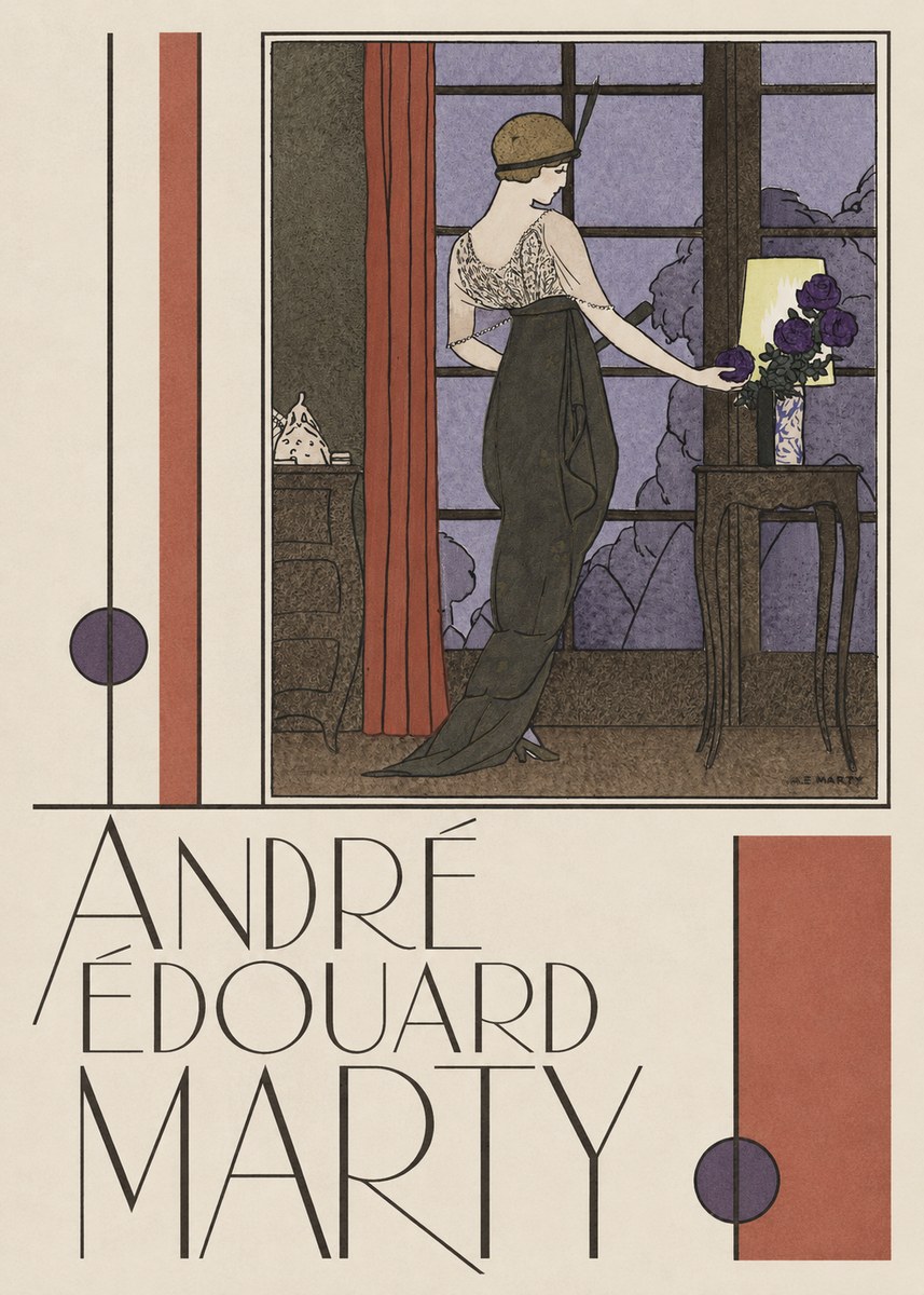 André Édouard Marty Lady at the Window with Roses No3 - Plakat