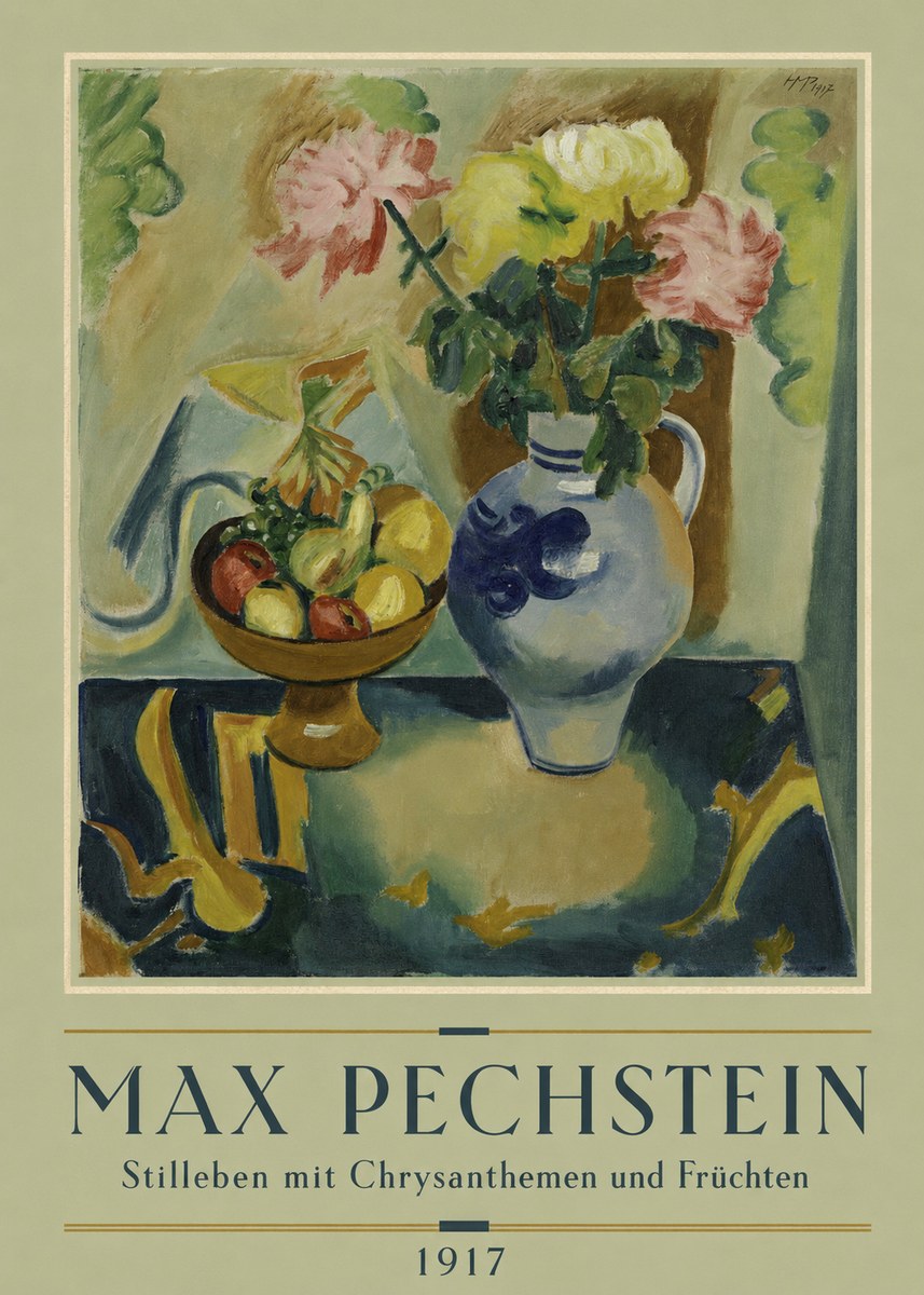 Max Pechstein Stilleben Mit Chrysanthemen Und Früchten No2 - Plakat
