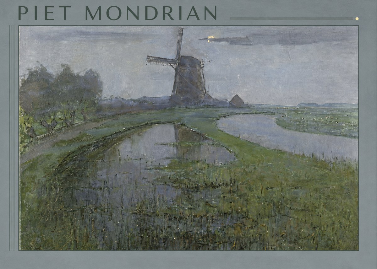 Piet Mondrian Windmill by the Water II No1 - Plakat