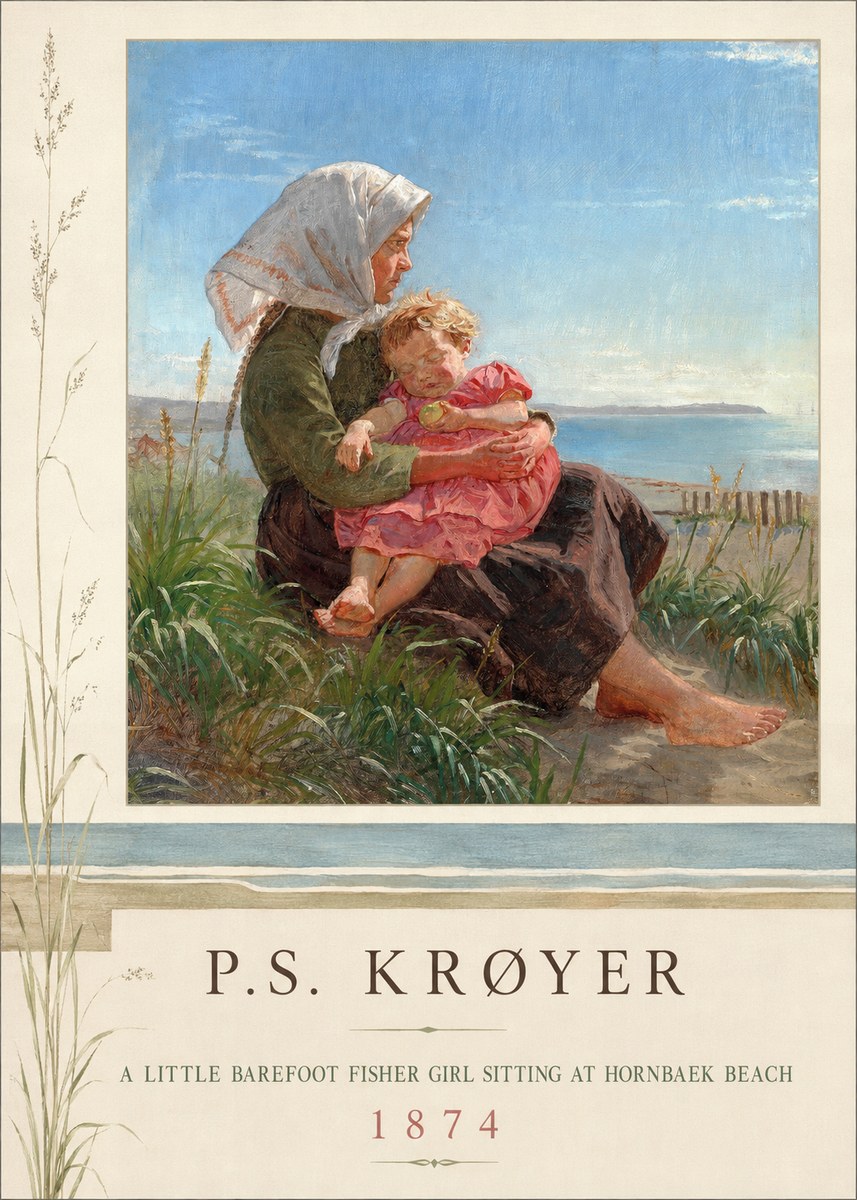 P.S. Krøyer A Little Barefoot Fisher Girl Sitting at Hornbaek Beach No2 - Plakat