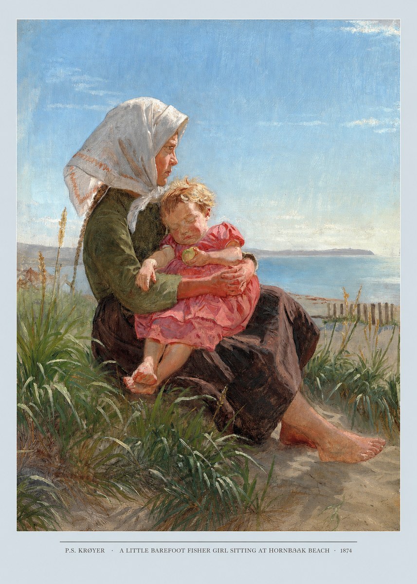 P.S. Krøyer A Little Barefoot Fisher Girl Sitting at Hornbaek Beach No5 - Plakat