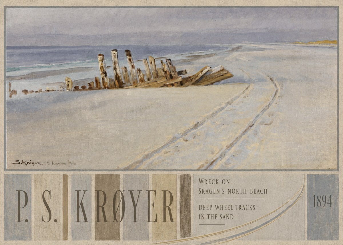 P.S. Krøyer Wreck on Skagen's North Beach. Deep Wheel Tracks in the Sand No3 - Plakat