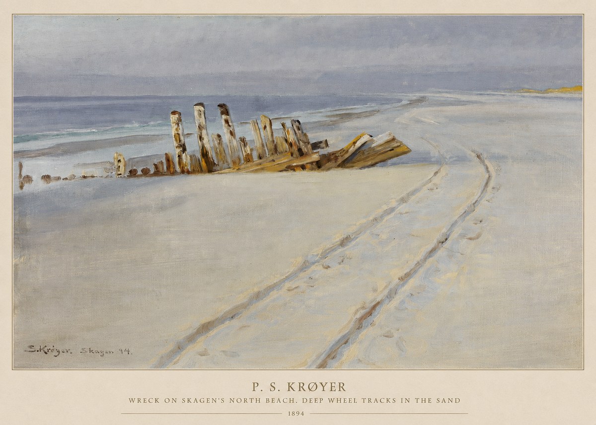 P.S. Krøyer Wreck on Skagen's North Beach. Deep Wheel Tracks in the Sand No5 - Plakat