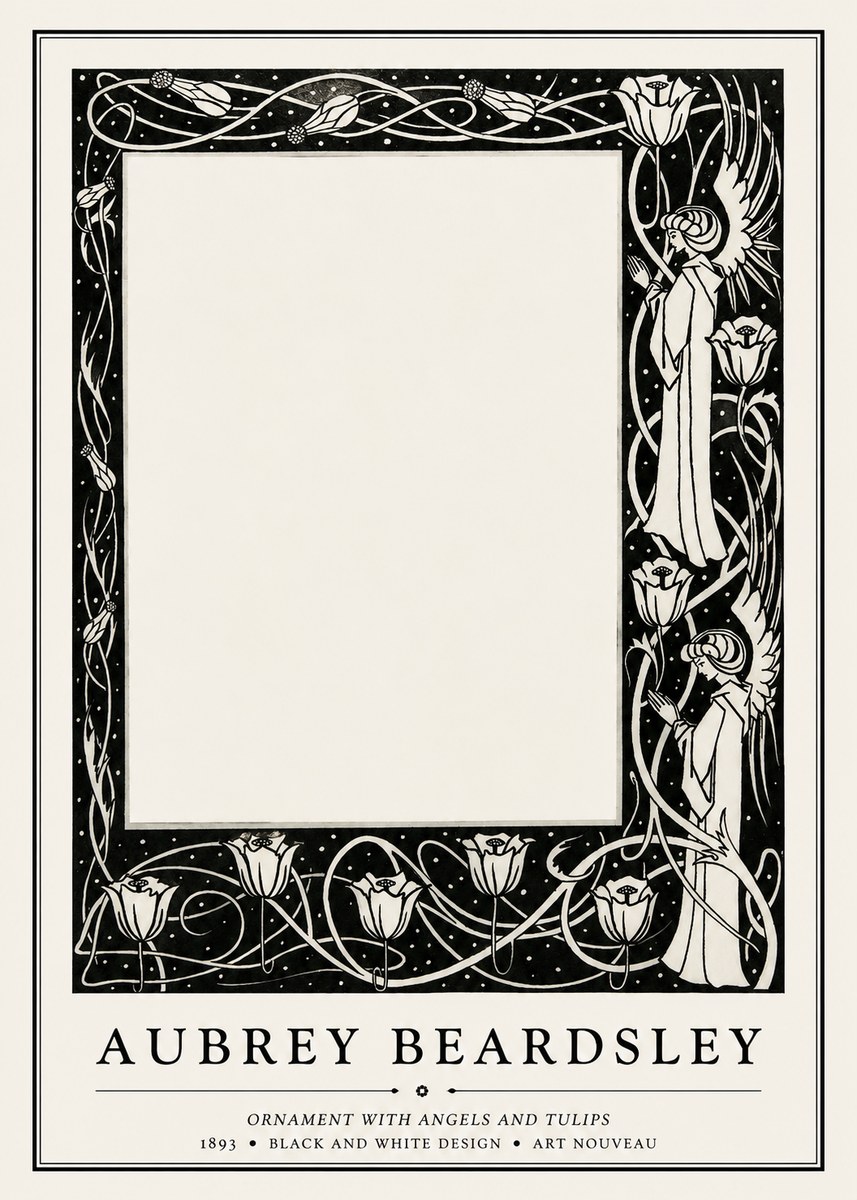 Aubrey Beardsley Ornament with Angels and Tulips No1 - Plakat