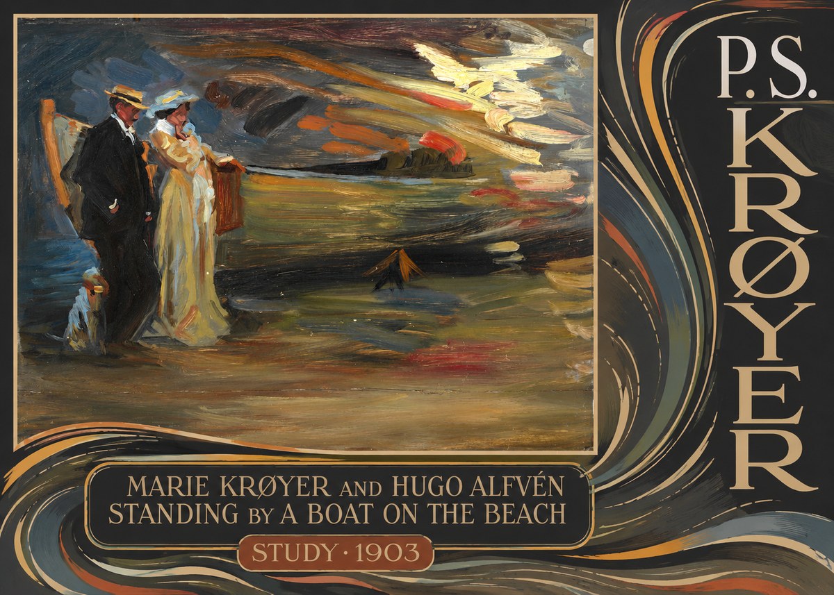 P.S. Krøyer Marie Krøyer and Hugo Alfvén Standing by a Boat on the Beach - Study · 1903 No6 - Plakat