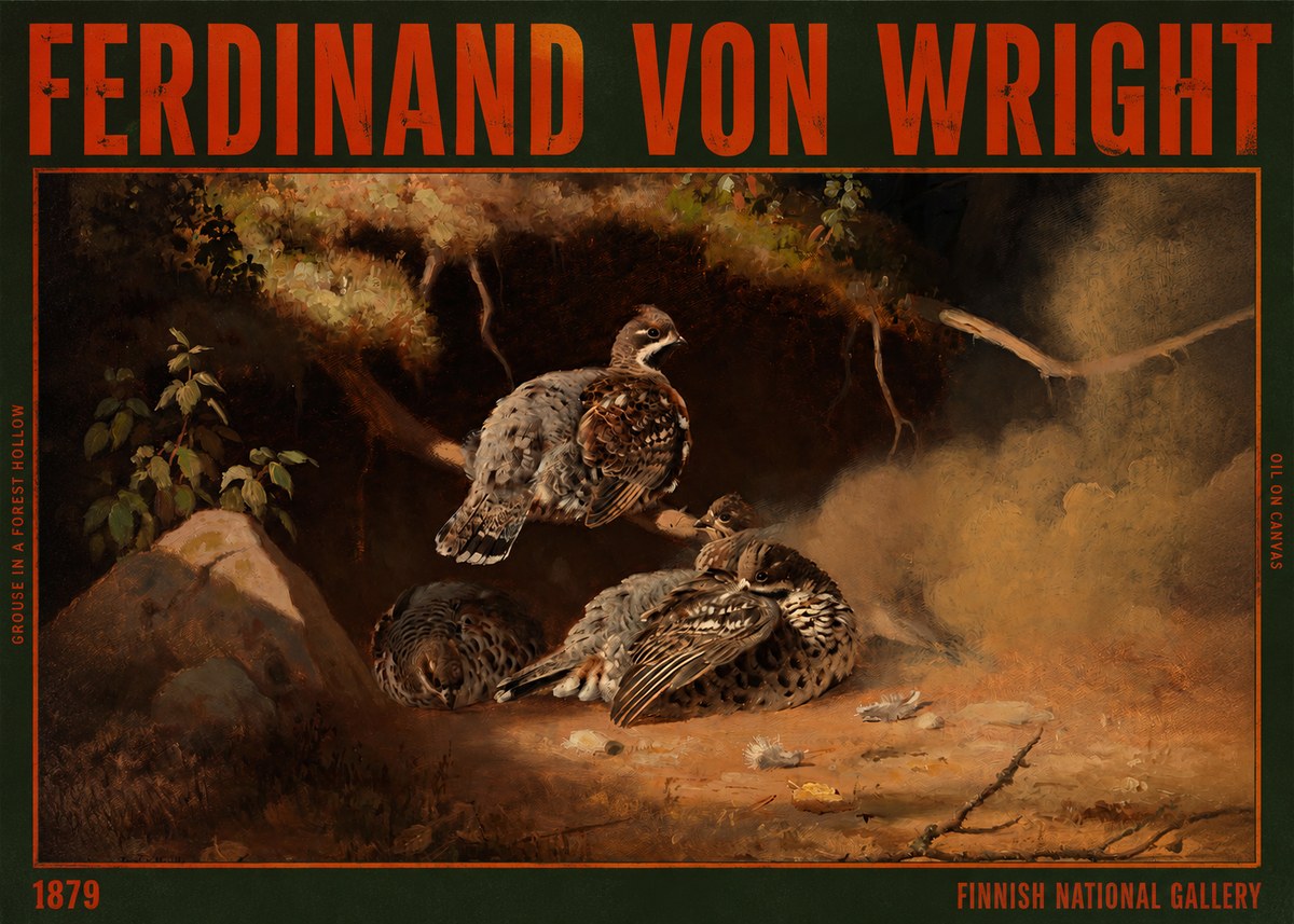 Ferdinand von Wright Grouse in a Forest Hollow No2 - Plakat