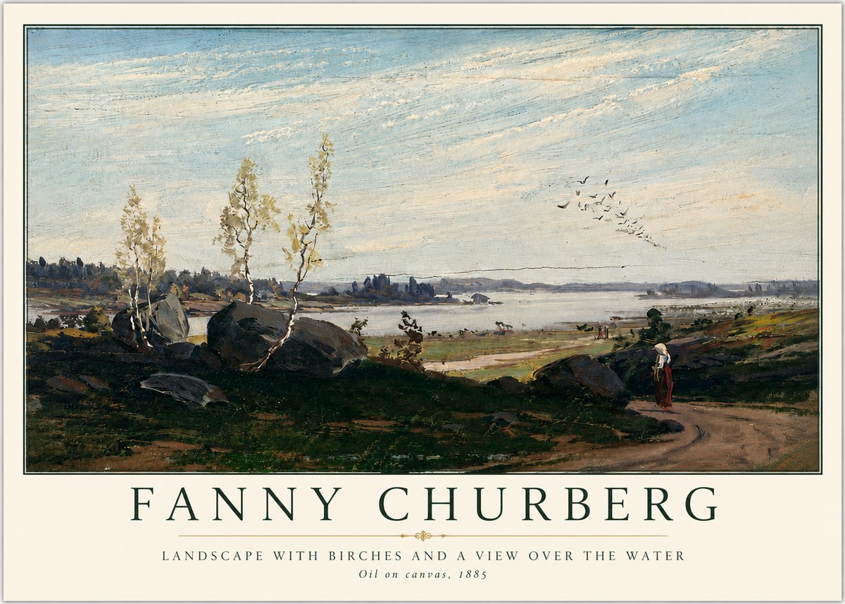 Fanny Churberg Landscape with Birches and a View over the Water No3 - Plakat