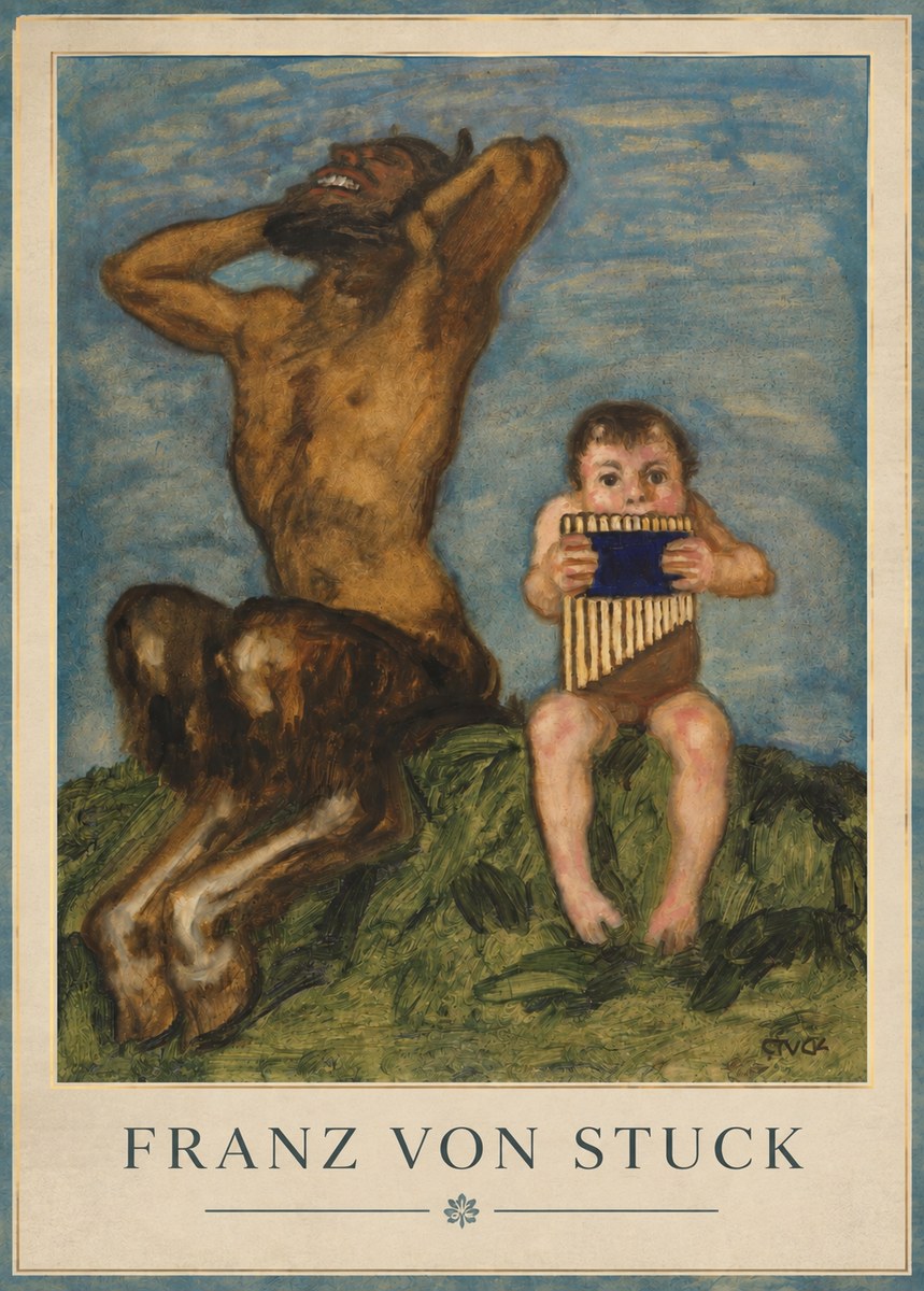 Franz von Stuck Laughing Faun and Playing Putto No3 - Plakat