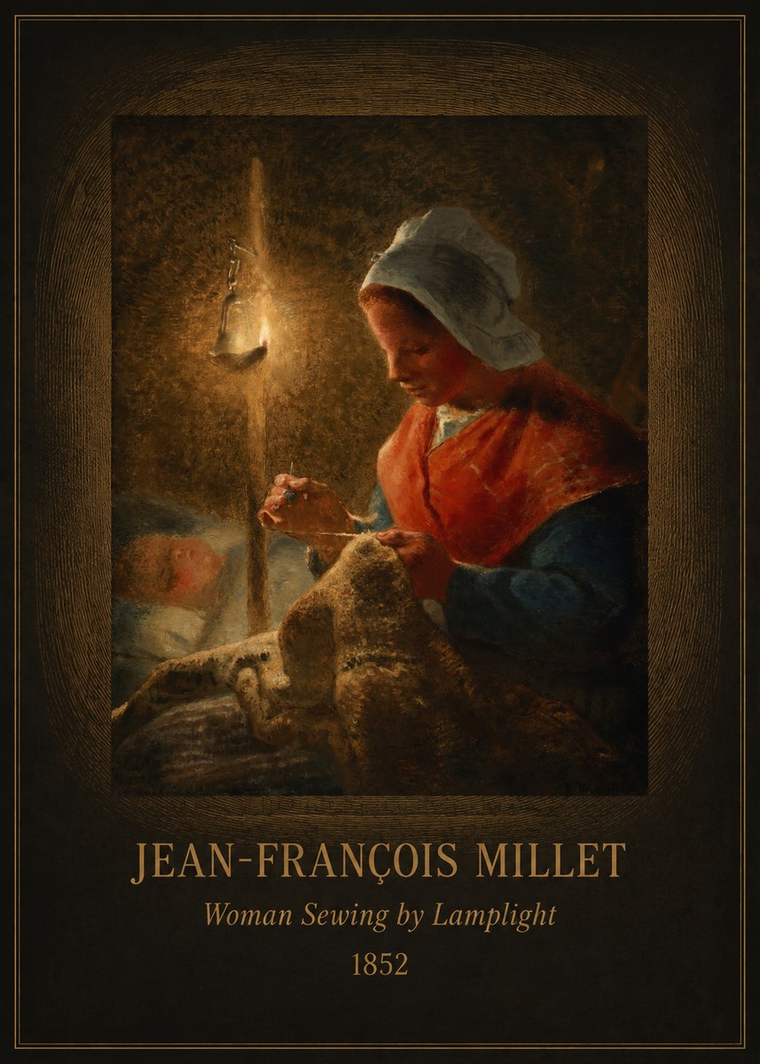 Jean-François Millet Woman Sewing by Lamplight No4 - Plakat